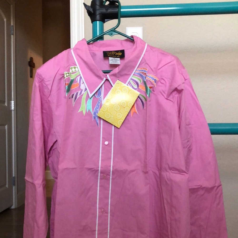 NWT Bob Mackie hot pink long sleeve blouse